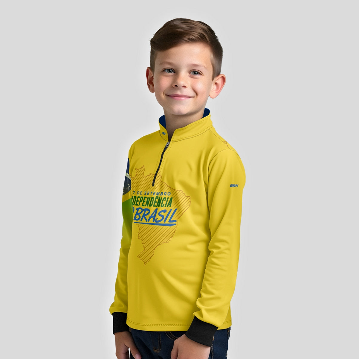 Camisa Agro Infantil Brk Independência Brasil Amarelo com Proteção Solar UV50+ - Brk Agro