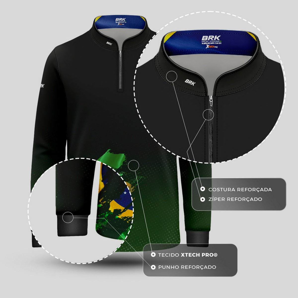 Camisa Agro Infantil Brk Bandeira Brasil Lateral com Proteção Solar UV50+