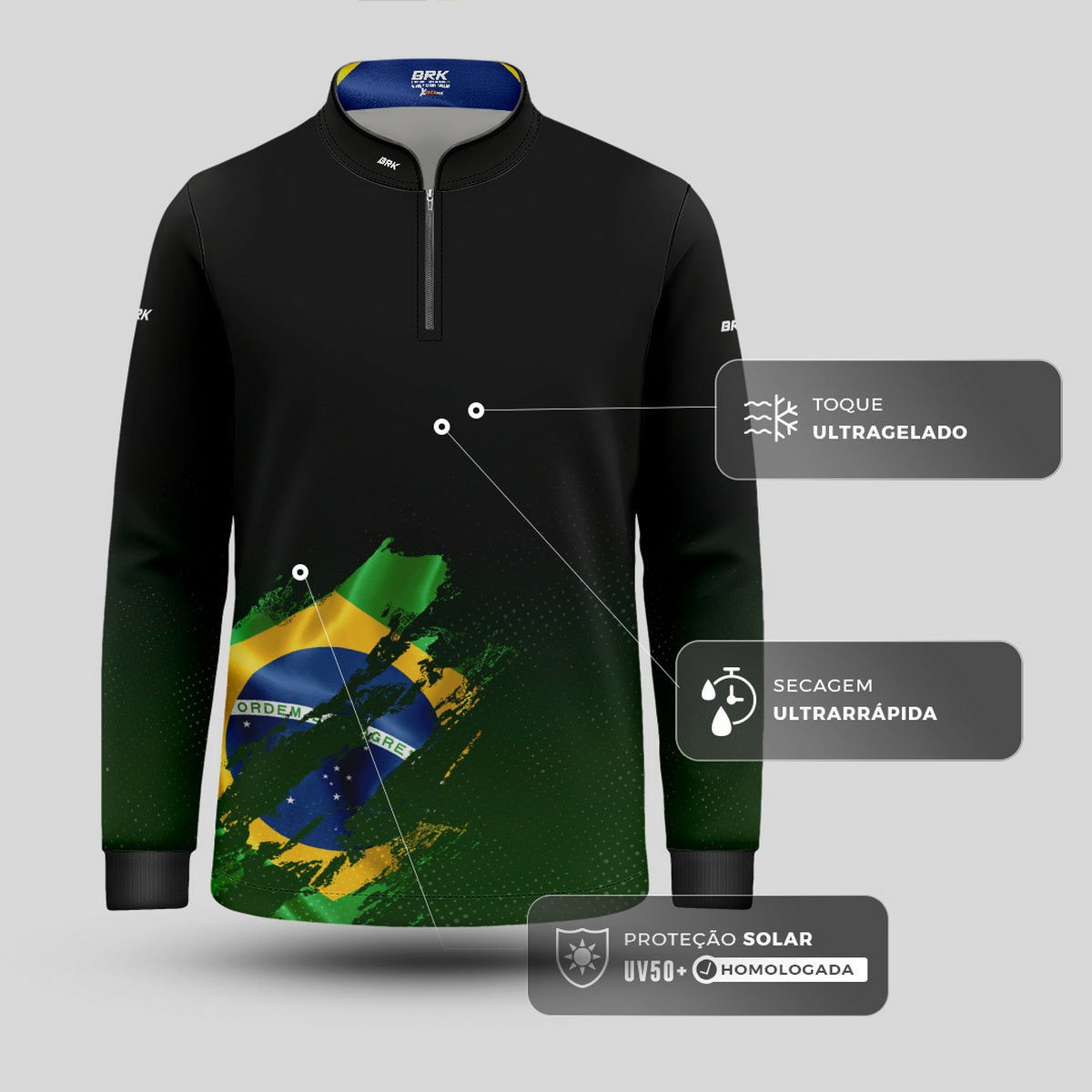 Camisa Agro Infantil Brk Bandeira Brasil Lateral com Proteção Solar UV50+ - Brk Agro