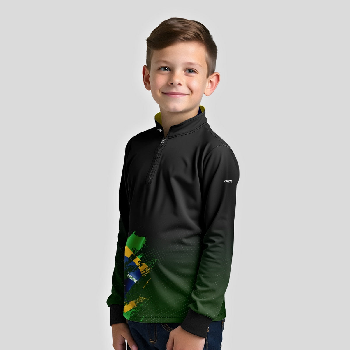 Camisa Agro Infantil Brk Bandeira Brasil Lateral com Proteção Solar UV50+ - Brk Agro