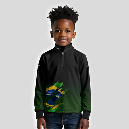 Camisa Agro Infantil Brk Bandeira Brasil Lateral com Proteção Solar UV50+