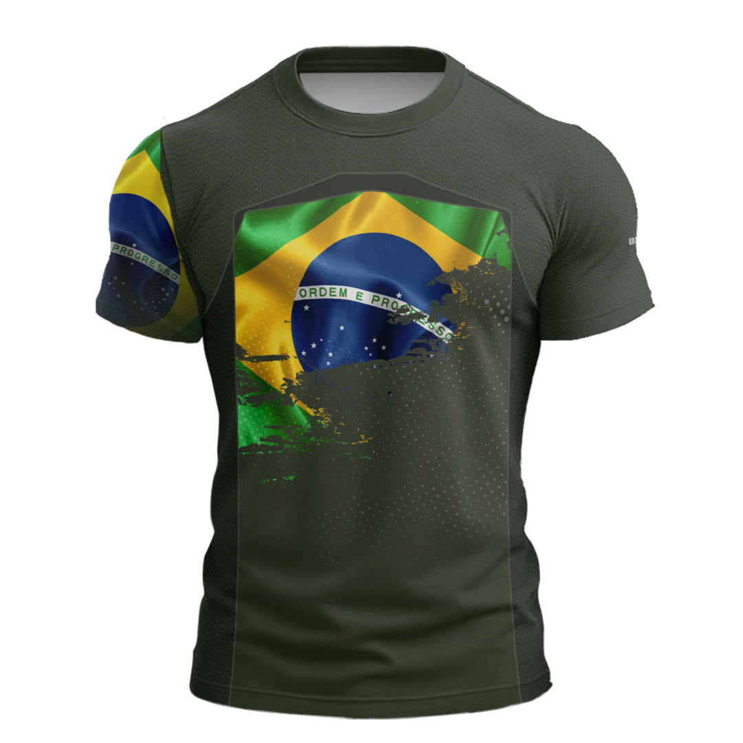 Camiseta Agro Brk Brasil Verde Oliva com Proteção Solar UV50+ - Brk Agro