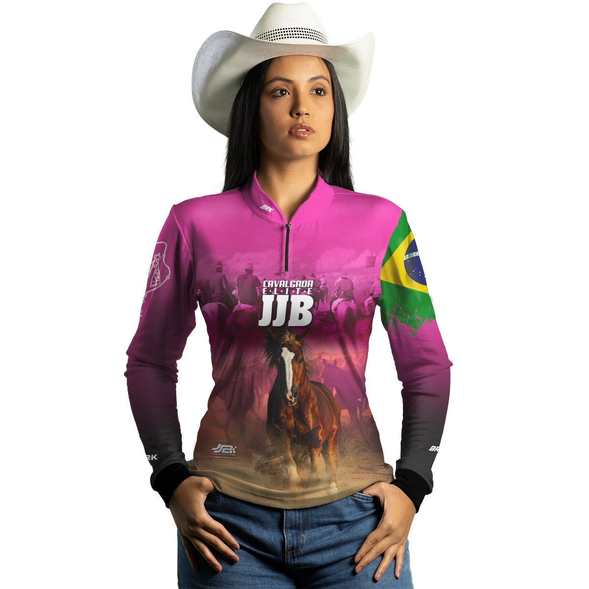Camisa Agro Feminina Brk Cavalgada Elite JJB Rosa com Proteção UV50+ - Brk Agro
