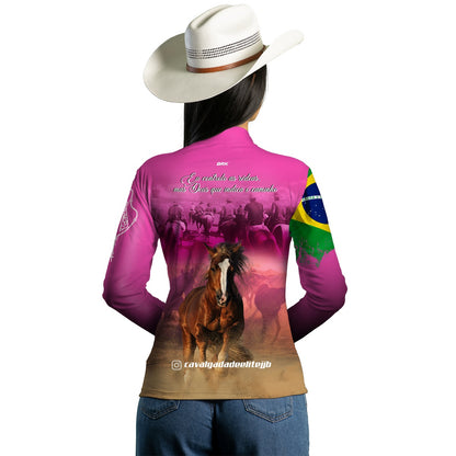 Camisa Agro Feminina Brk Cavalgada Elite JJB Rosa com Proteção UV50+ - Brk Agro