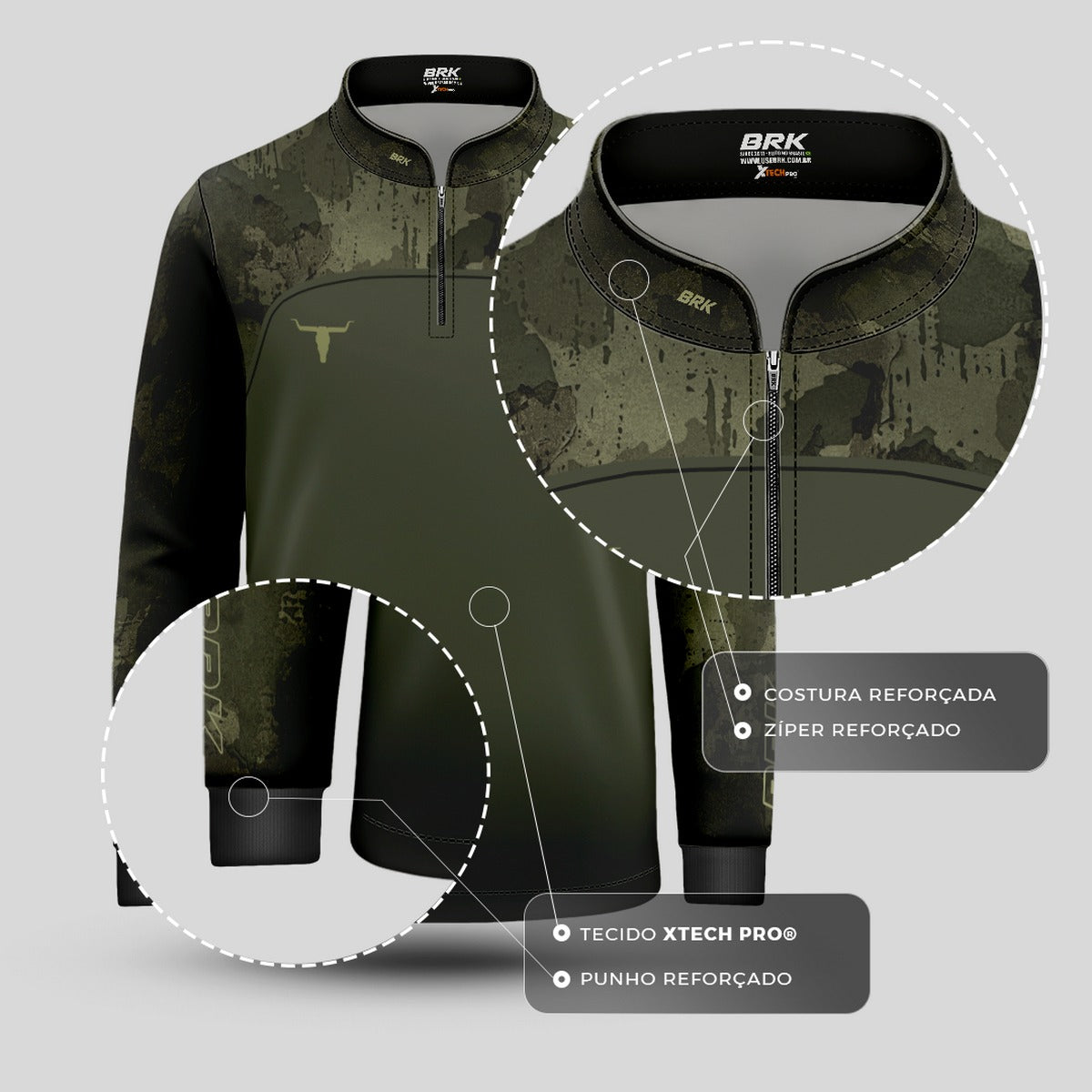 Camisa Agro Brk Camu Verde Long Horn com Proteção Solar UV50+ - Brk Agro