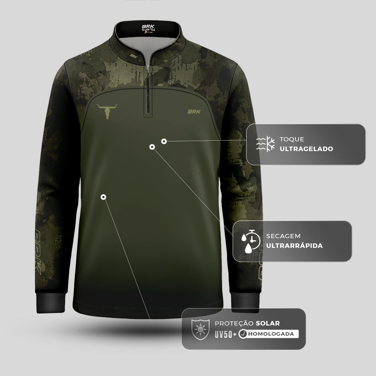 Camisa Agro Brk Camu Verde Long Horn com Proteção Solar UV50+ - Brk Agro