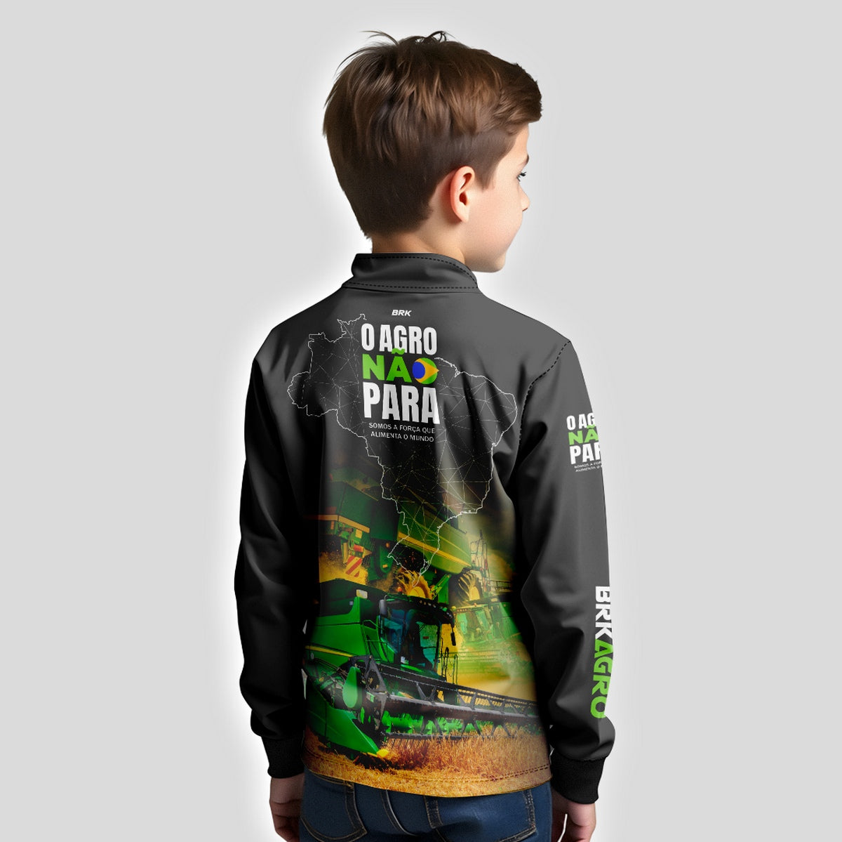 Camisa Infantil Agro Brk O Agro Não Para Trator Verde com UV50+ - Brk Agro
