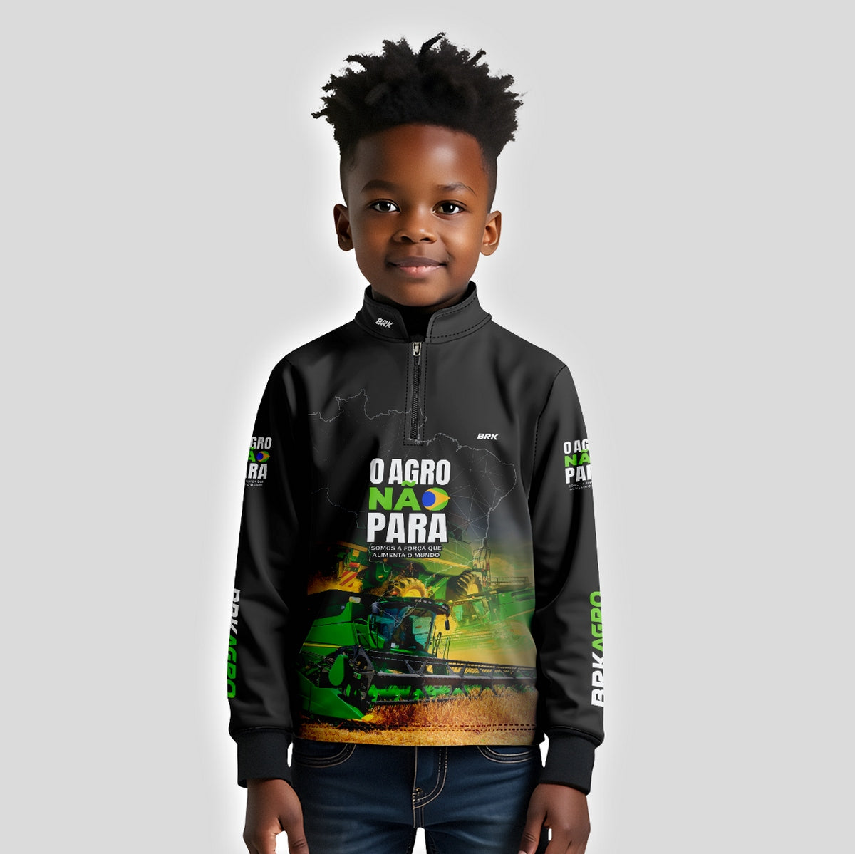 Camisa Infantil Agro Brk O Agro Não Para Trator Verde com UV50+ - Brk Agro