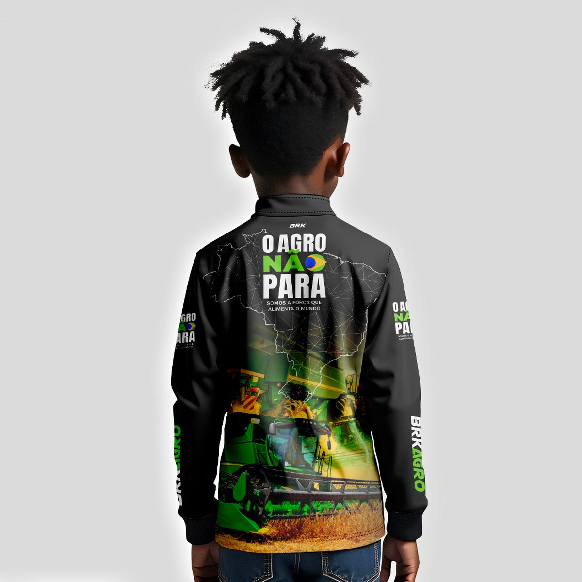 Camisa Infantil Agro Brk O Agro Não Para Trator Verde com UV50+ - Brk Agro