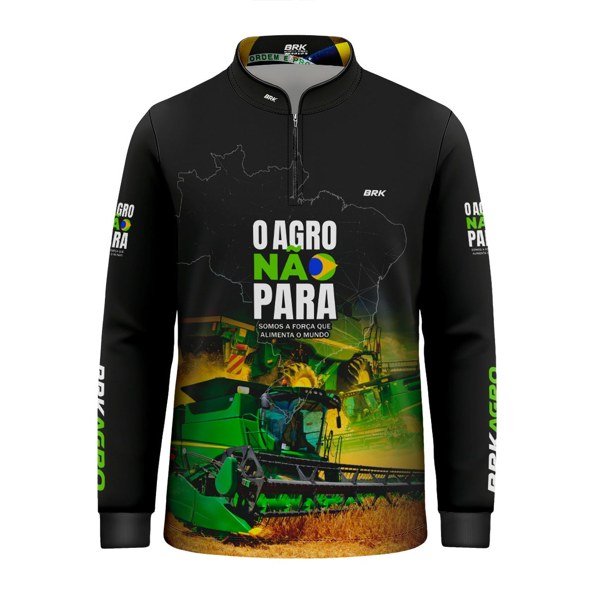 Camisa Infantil Agro Brk O Agro Não Para Trator Verde com UV50+ - Brk Agro