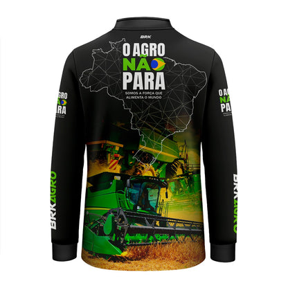 Camisa Infantil Agro Brk O Agro Não Para Trator Verde com UV50+ - Brk Agro
