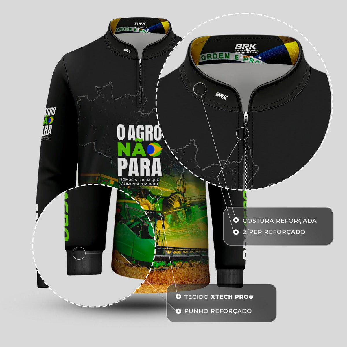 Camisa Infantil Agro Brk O Agro Não Para Trator Verde com UV50+ - Brk Agro