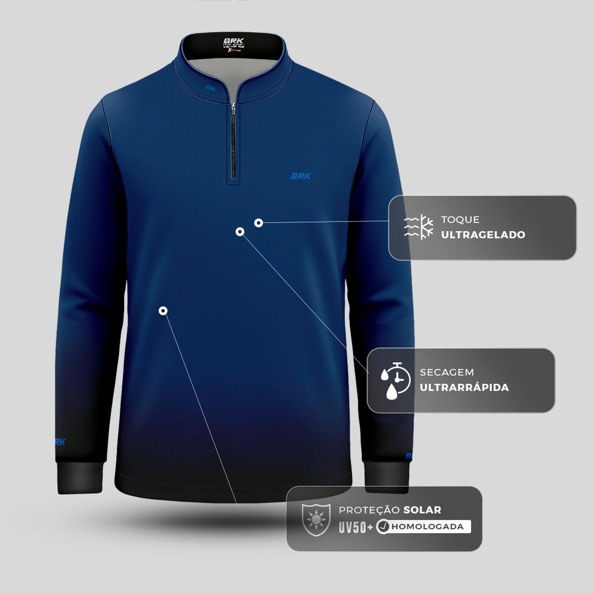 Camisa Infantil Agro Brk Unissex Basic Azul Naval com Proteção Solar UV50+ - Brk Agro