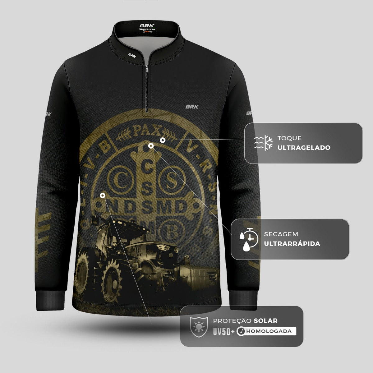 Camisa Infantil Agro Brk Medalhão São Bento com UV50+ - Brk Agro