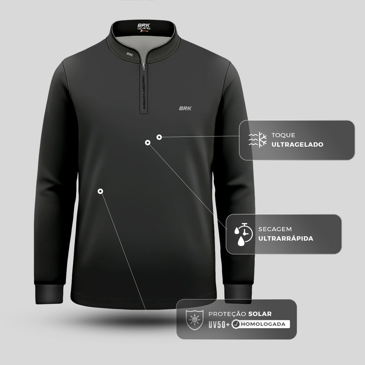 Camisa Infantil Agro Brk Unissex Basic Cinza com Proteção Solar UV50+ - Brk Agro