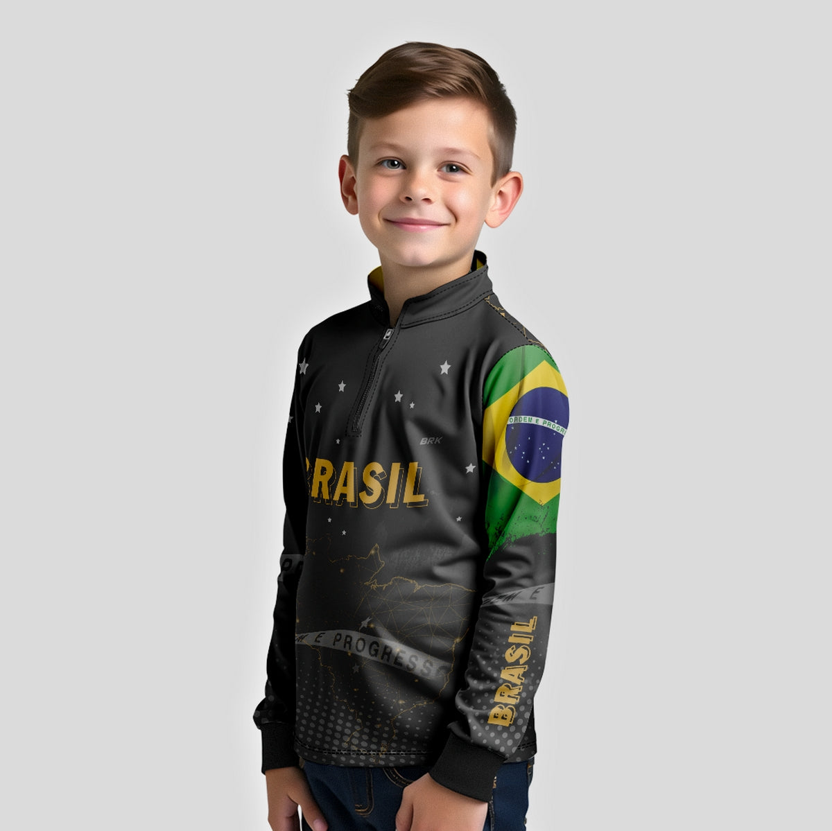 Camisa Infantil Brasil Preta com Proteção Solar UV50+ - Brk Agro