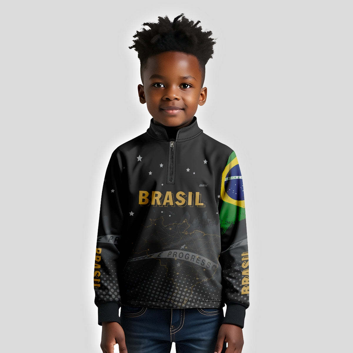 Camisa Infantil Brasil Preta com Proteção Solar UV50+ - Brk Agro