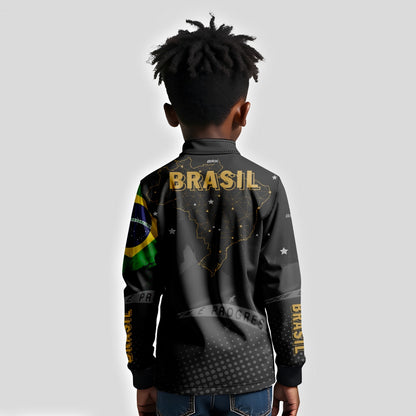 Camisa Infantil Brasil Preta com Proteção Solar UV50+ - Brk Agro