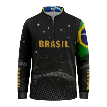 Camisa Infantil Brasil Preta com Proteção Solar UV50+ - Brk Agro