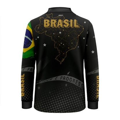 Camisa Infantil Brasil Preta com Proteção Solar UV50+ - Brk Agro