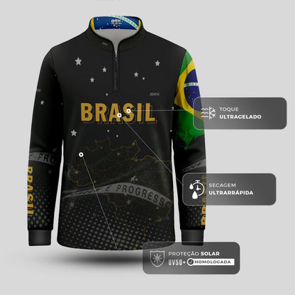 Camisa Infantil Brasil Preta com Proteção Solar UV50+ - Brk Agro