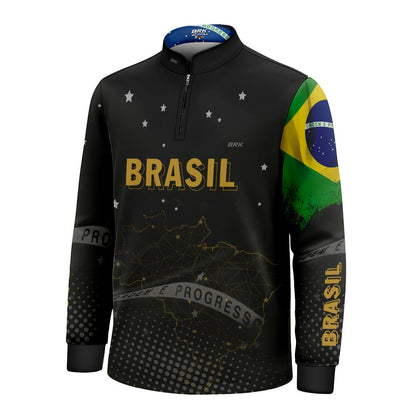 Camisa Infantil Brasil Preta com Proteção Solar UV50+ - Brk Agro