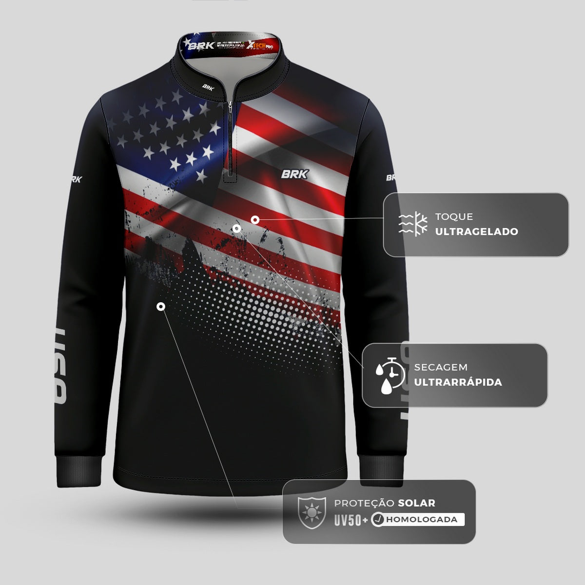 Camisa Infantil Agro Brk Estados Unidos com Proteção Solar UV50+ - Brk Agro