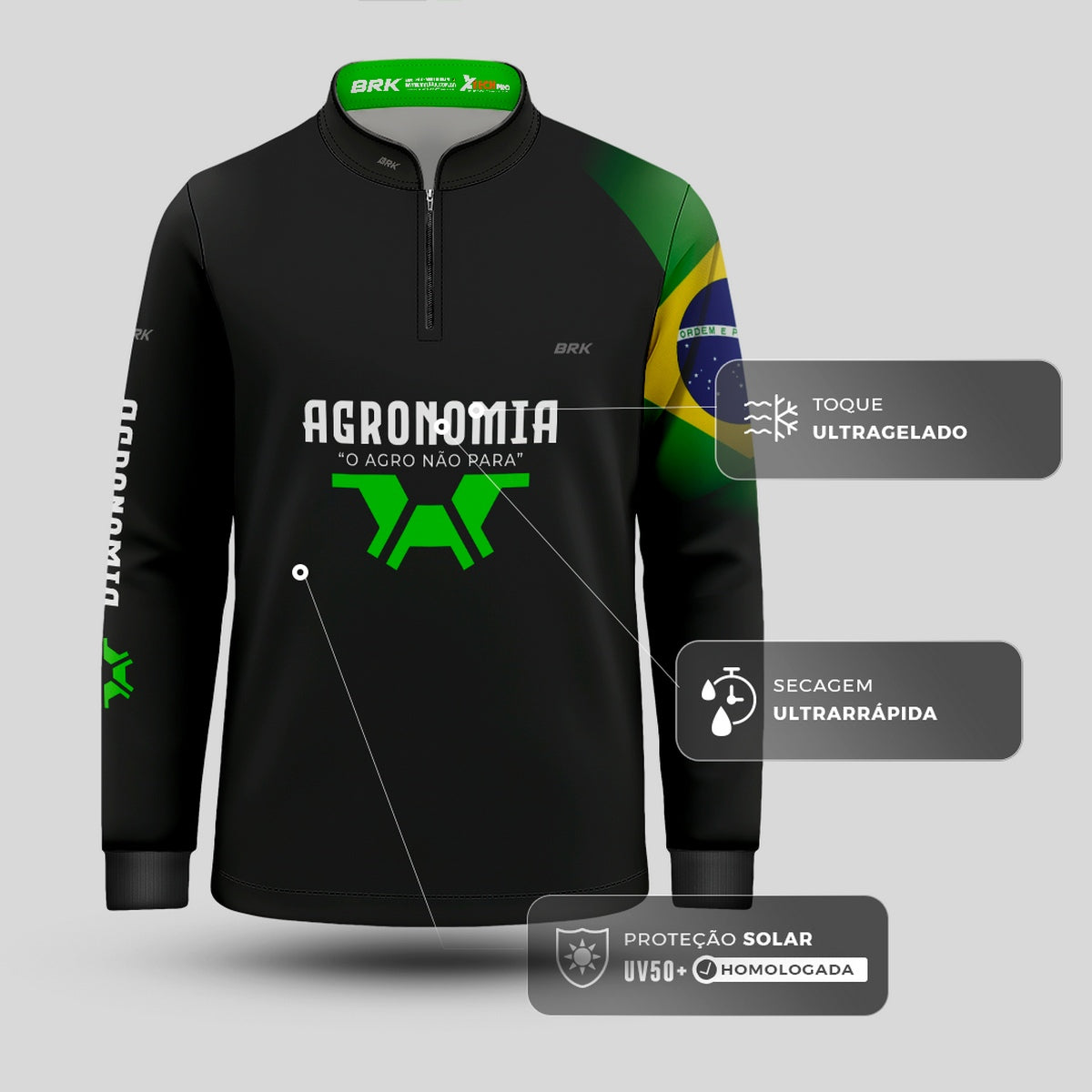 Camisa Infantil Brk Agronomia Preta com Proteção UV50+ - Brk Agro