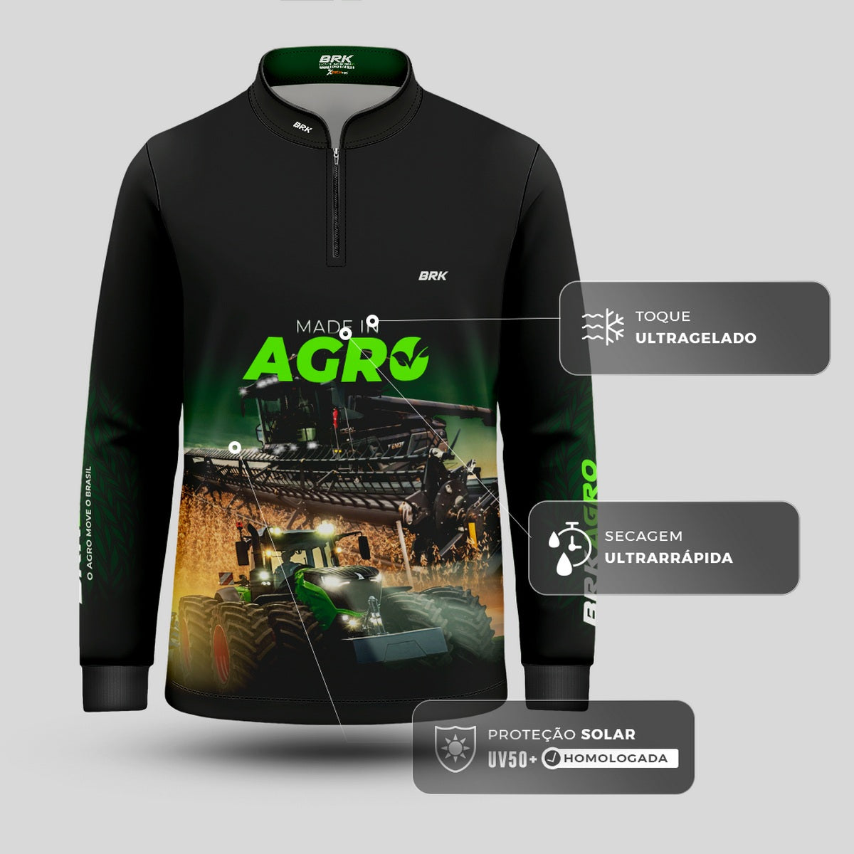 Camisa Infantil Agro Brk Made in Agro Produtor de Soja com Proteção Solar UV50+ - Brk Agro