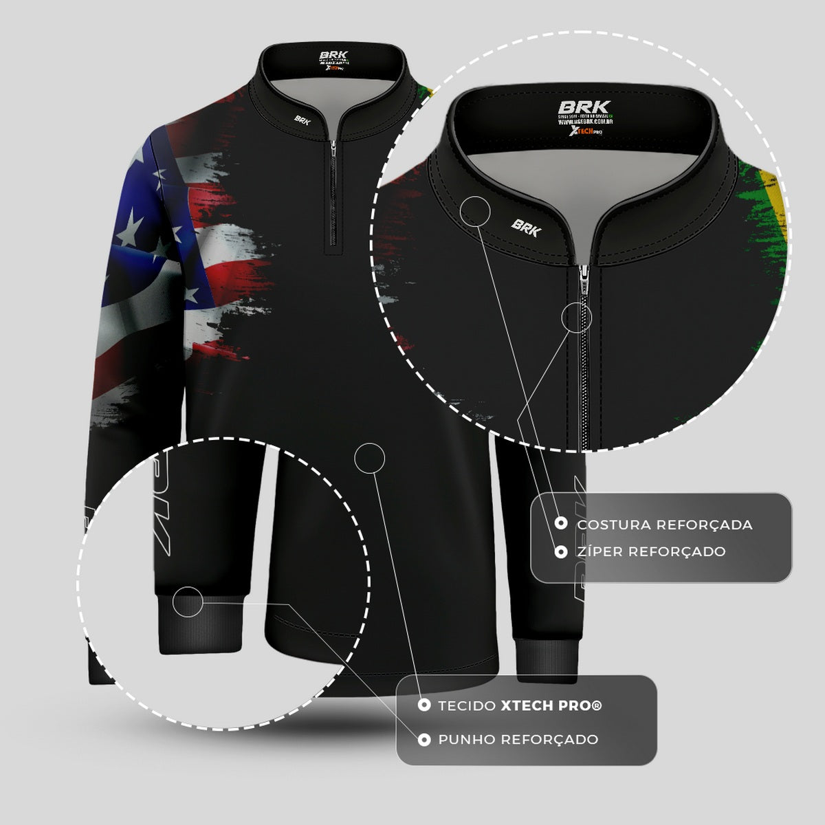 Camisa Agro Brk Bandeira Brasil Estados Unidos com Proteção Solar UV50+ - Brk Agro