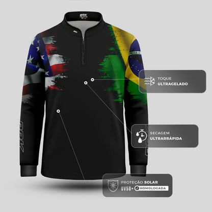 Camisa Agro Brk Bandeira Brasil Estados Unidos com Proteção Solar UV50+ - Brk Agro