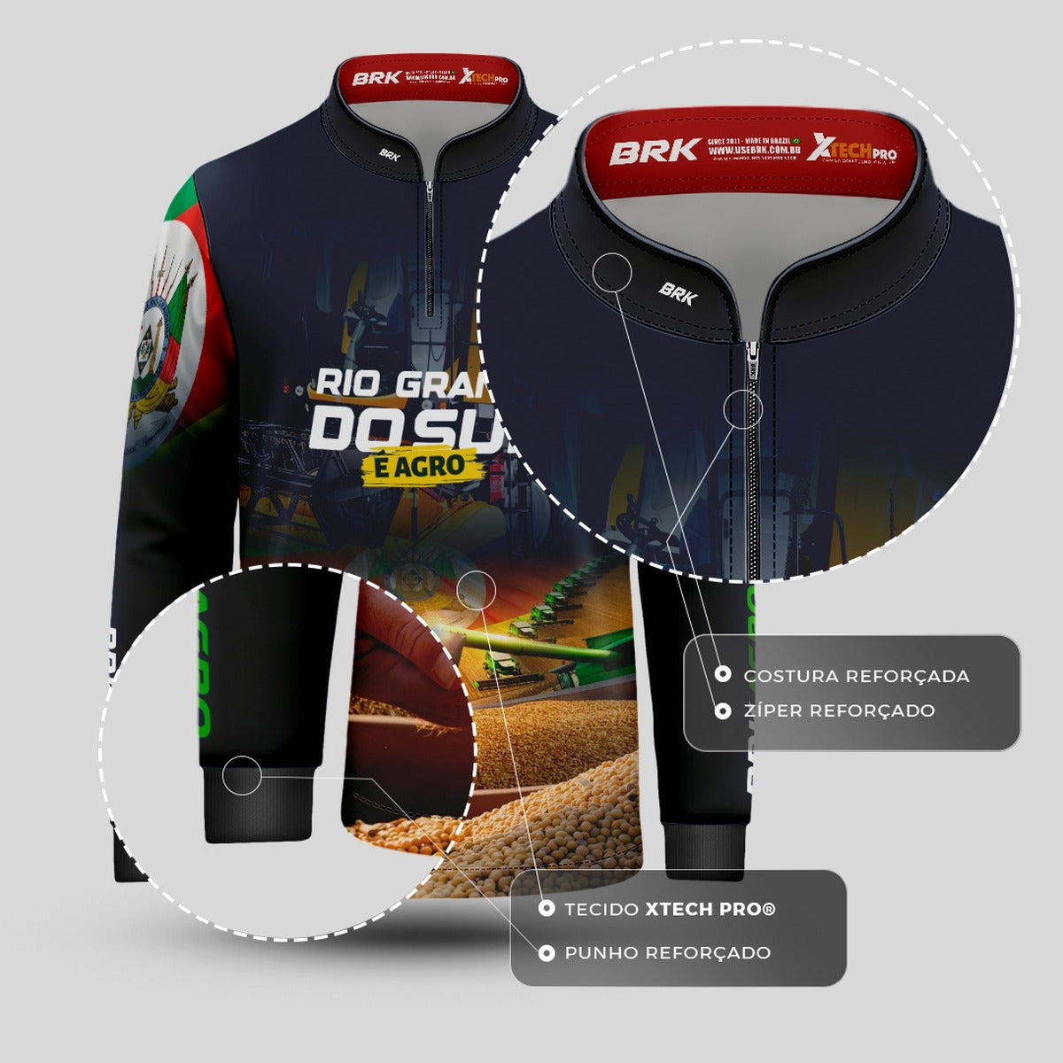 Camisa Agro Brk Rio Grande do Sul é Agro com Proteção UV50+ - Brk Agro