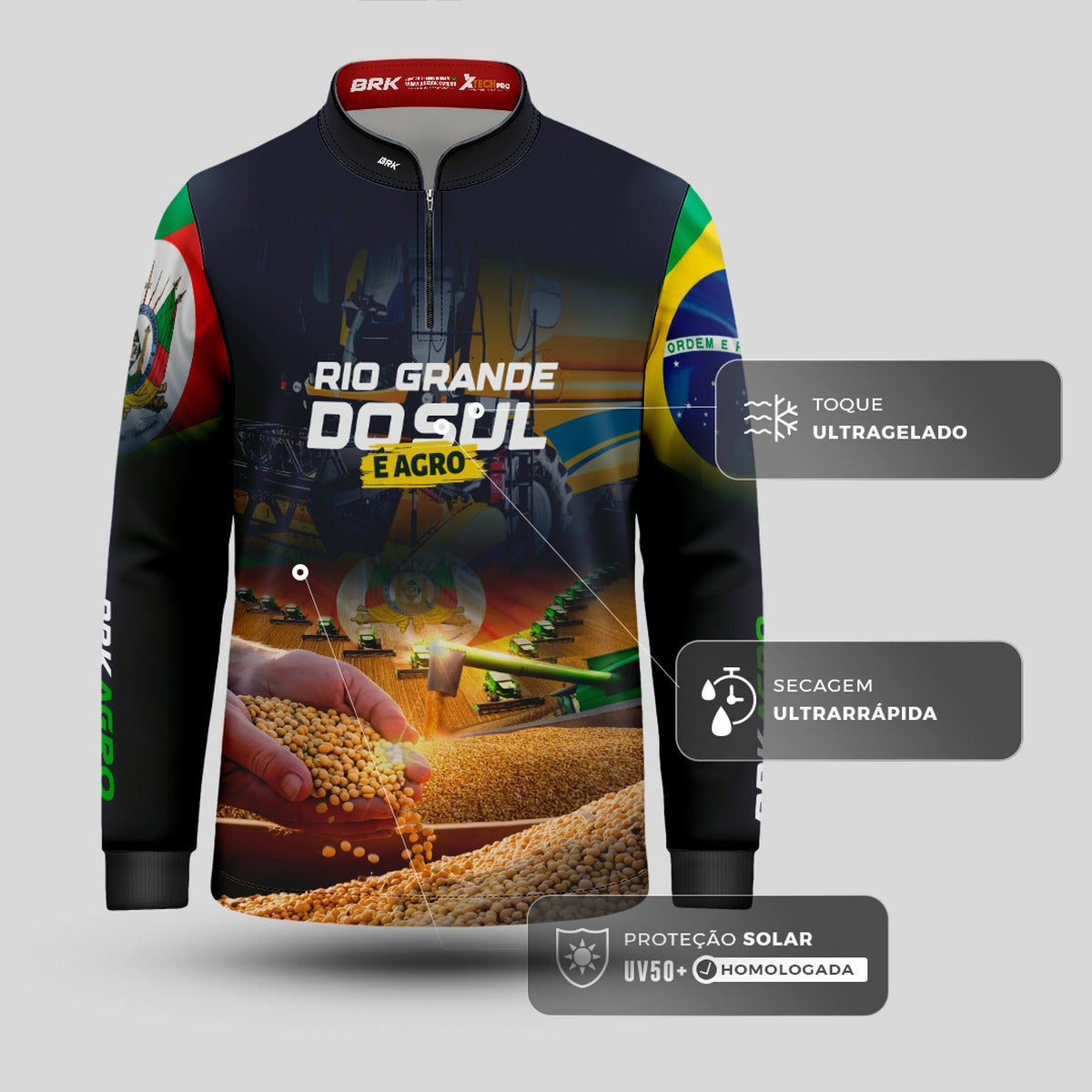 Camisa Agro Brk Rio Grande do Sul é Agro com Proteção UV50+ - Brk Agro