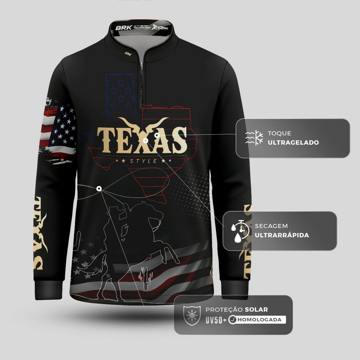 Camisa Agro Infantil Brk Texas Estados Unidos com Proteção Solar UV50+ - Brk Agro