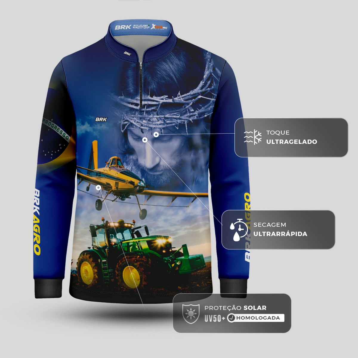 Camisa Infantil Agro Brk Jesus Agricultura de Precisão com Proteção Solar UV50+ - Brk Agro