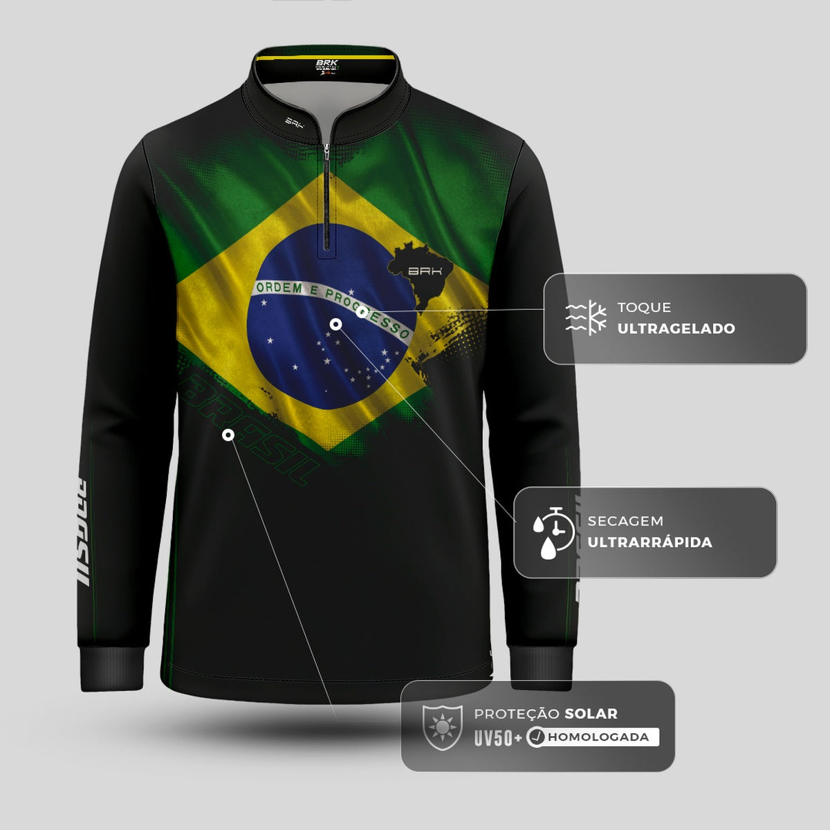 Camisa Agro Infantil Brk Bandeira do Brasil com Proteção Solar UV50+ - Brk Agro
