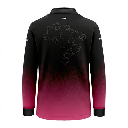 Camisa Infantil Agro Brk Camuflado Preto e Rosa Bandeira do Brasil com Proteção Solar UV50+