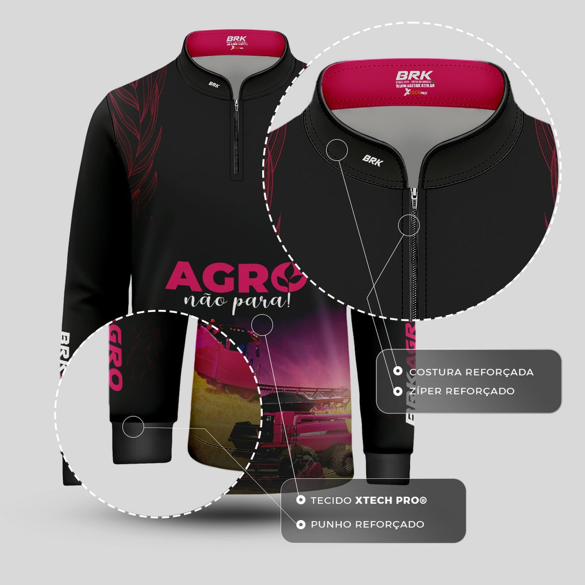 Camisa Agro Infantil Brk O Agro Não Para Preta com UV50+ - Brk Agro