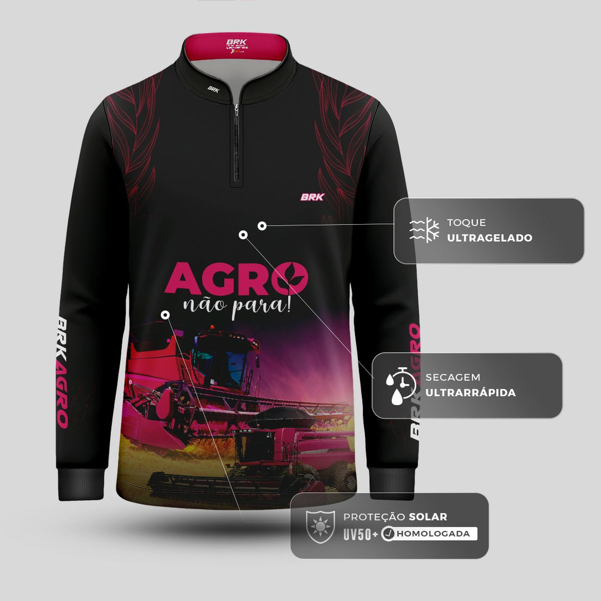 Camisa Agro Infantil Brk O Agro Não Para Preta com UV50+ - Brk Agro