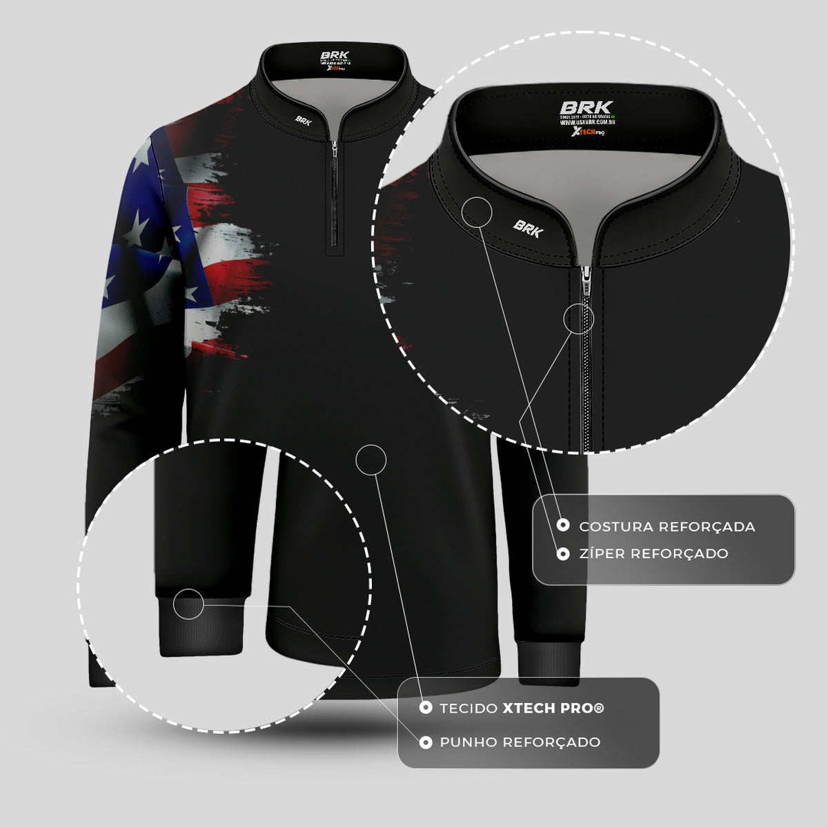 Camisa Agro Infantil Brk Bandeira Estados Unidos com Proteção Solar UV50+ - Brk Agro