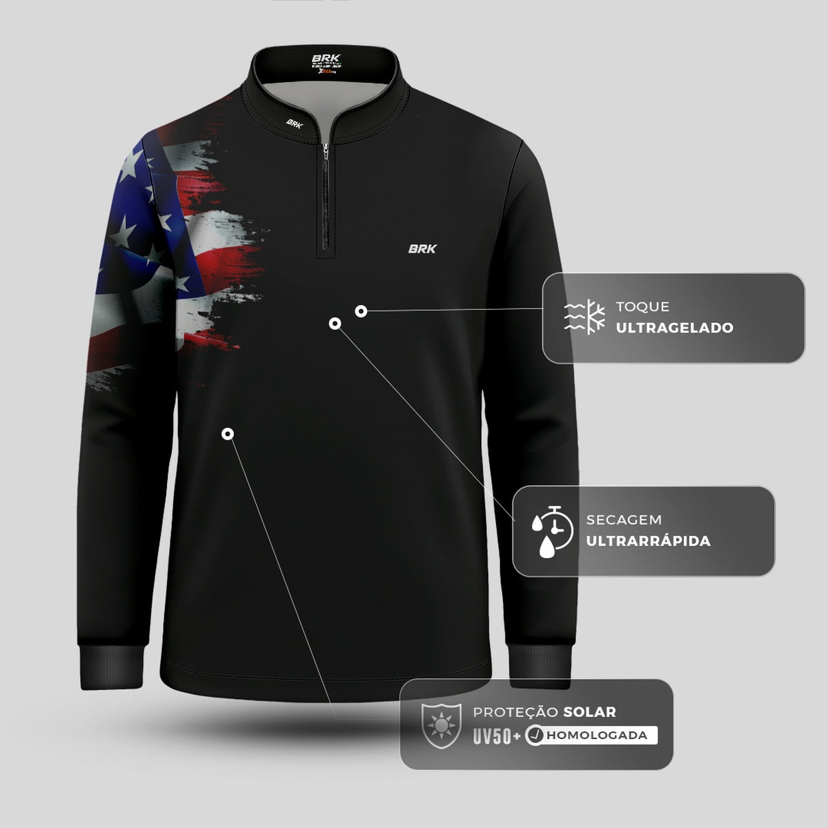 Camisa Agro Infantil Brk Bandeira Estados Unidos com Proteção Solar UV50+ - Brk Agro