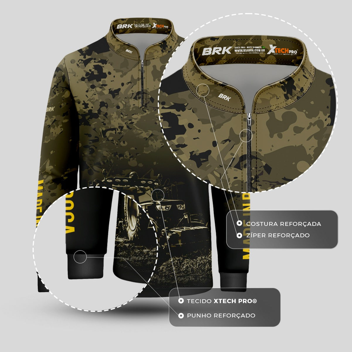 Camisa Infantil Agro Brk Camuflada com Proteção Solar UV50+ - Brk Agro