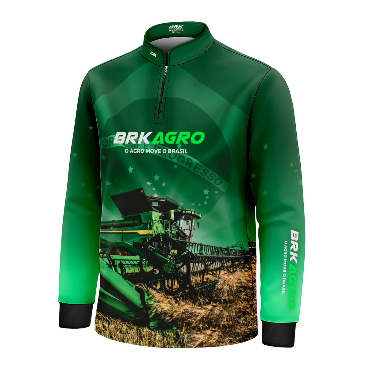 Camisa Infantil Agro Brk O Agro Move o Brasil Colheitadeira com Proteção Solar UV50+ - Brk Agro