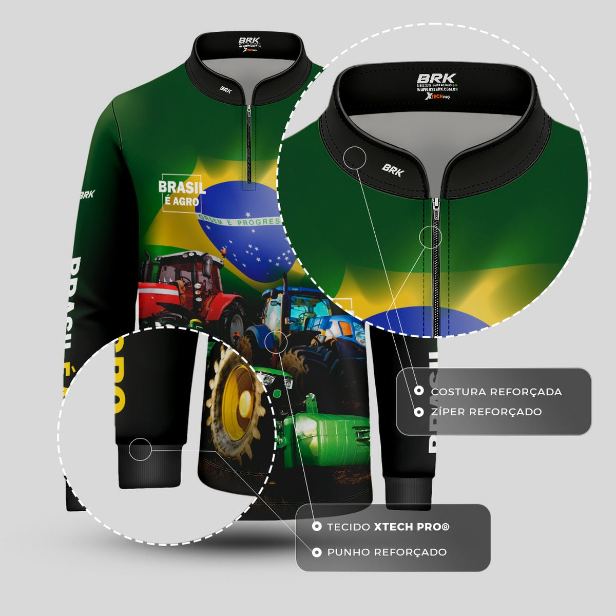 Camisa Brk Agro Infantil Brasil é Agro Verde com Proteção UV50+ - Brk Agro