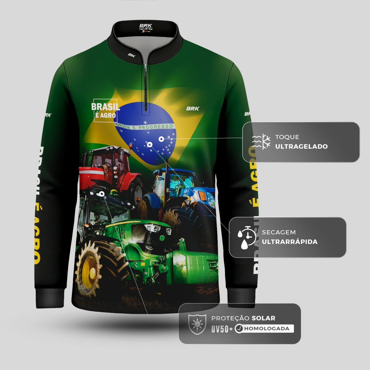 Camisa Brk Agro Infantil Brasil é Agro Verde com Proteção UV50+ - Brk Agro