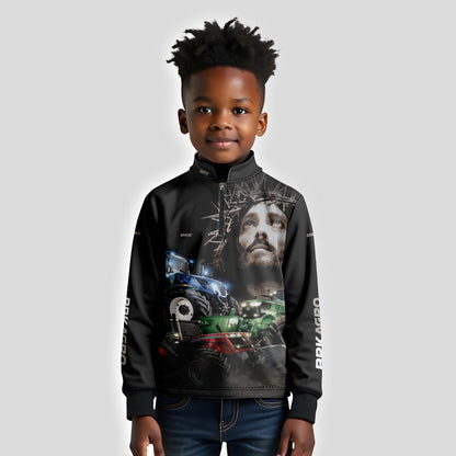 Camisa Infantil Agro Brk Trator Jesus Preta com Proteção Solar UV50+ - Brk Agro