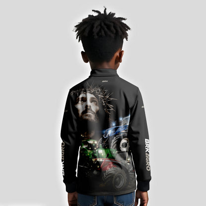 Camisa Infantil Agro Brk Trator Jesus Preta com Proteção Solar UV50+ - Brk Agro