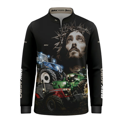 Camisa Infantil Agro Brk Trator Jesus Preta com Proteção Solar UV50+ - Brk Agro