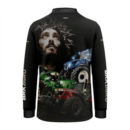 Camisa Infantil Agro Brk Trator Jesus Preta com Proteção Solar UV50+ - Brk Agro