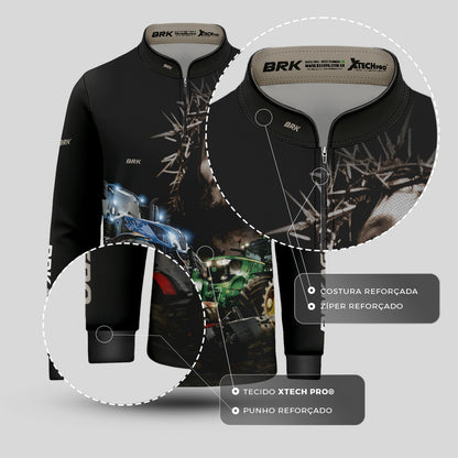 Camisa Infantil Agro Brk Trator Jesus Preta com Proteção Solar UV50+ - Brk Agro